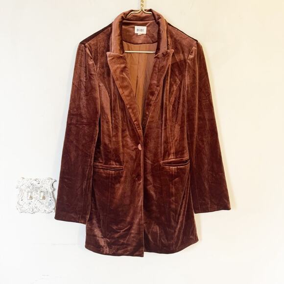 BiBi Jackets & Blazers - BiBi Mocha Brown Velvet Longline Blazer S